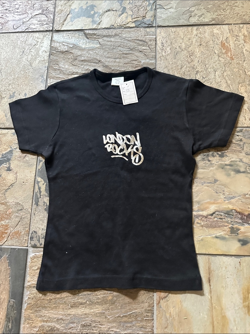 NWT London Rocks Graphic Tee - Black - silver metallic graphics.   NEW